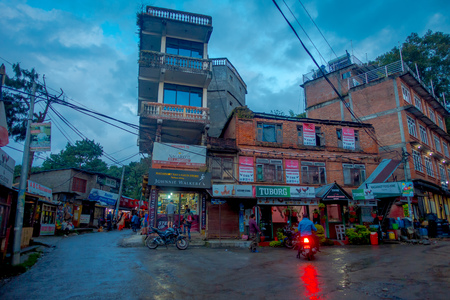 NAGARKOT, NEPAL OCTOBER 11, 2017: Beautiful view of dowtown with unidentified people walking arounds in nagarkot Nepal.のeditorial素材