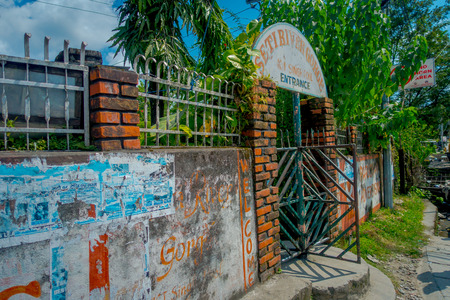 Pokhara, Nepal - September 12, 2017: Principal entrance to visit the Seti river in Pokhara in Nepal, Asiaのeditorial素材