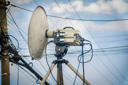 QUITO, ECUADOR - OCTOBER 11, 2017: Close up of huge camera recovering all the jubilance of the Ecuadorian and Argentina fans, screaming and jumping supporting their teamのeditorial素材