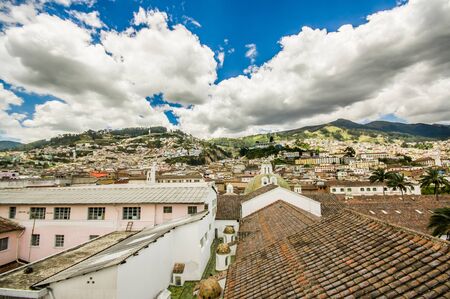 QUITO, ECUADOR - MAY 06 2016: Beautiful view of the colonial town with some colonial houses located in the city of Quitoのeditorial素材