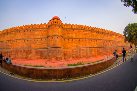 Jaipur, India - September 19, 2017: Muslim architecture detail of Diwan-i-Am, or Hall of Audience, inside the Red Fort in Delhi, India, fish eye effectのeditorial素材