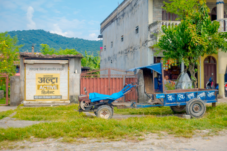 POKHARA, NEPAL - OCTOBER 06 2017: Outdoor view of some old buildings of the town, located in Nepalのeditorial素材