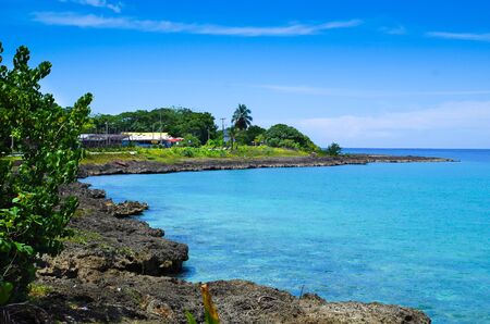 Beautiful view of a gorgeos blue water, San Andres Island in a sunny day in San Andres, Colombiaの写真素材
