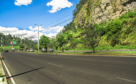 Quito, Ecuador - November 23 2017: Outdoor view of Simon Bolivar highway in the mountains to visit the municipal dump in a beautiful day, in the city of Quito, Ecuadorのeditorial素材