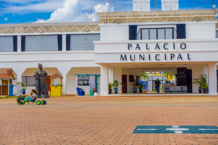 PLAYA DEL CARMEN, MEXICO JANUARY 01, 2018: Entrance to Municipal Palace in Playa del Carmen, Riviera Maya, Mexicoのeditorial素材