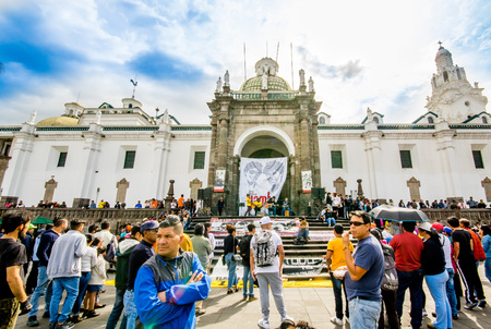 QUITO, ECUADOR, JANUARY 11, 2018: Unidentified people during a protest in the plaza grande in the city of Quito, demanding for an explanation of their relatives missingのeditorial素材