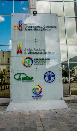 Quito, Ecuador - January 02, 2017: Outdoor view of the enter of a huge MAGAP building, ministry of agriculture, livestock and fisheries, located in the city of Quito, Ecuadorのeditorial素材