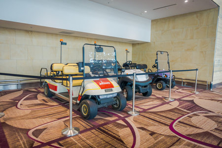 SINGAPORE, SINGAPORE - JANUARY 30, 2018: Interior view of three small cars parked in Changi Airportのeditorial素材
