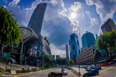 SINGAPORE, SINGAPORE - JANUARY 30. 2018: Cars ,Street and Urban scene in the central district of Singaporeのeditorial素材