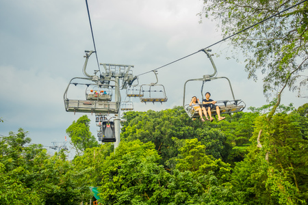 SINGAPORE, SINGAPORE - JANUARY 30, 2018: Outdoor view of unidentified people at Singapore Sentosa Cable Car and Skyline Luge, Singaporeのeditorial素材