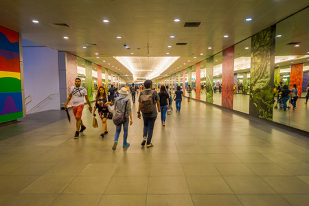 SINGAPORE, SINGAPORE - JANUARY 30, 2018: Interior of Marina Bay Sands Shopping Mall in Singapore. Singapore is a global financial center with a tropical climate and multicultural populationのeditorial素材