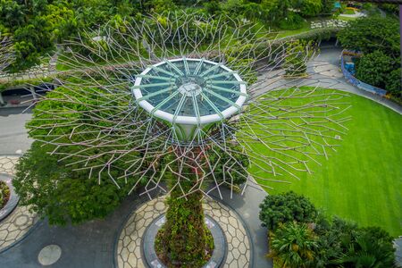 SINGAPORE, SINGAPORE - JANUARY 30, 2018: Above view of supertree at Gardens by the Bay. The tree structures are fitted with environmental technologies, Singaporeのeditorial素材