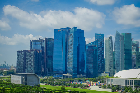 SINGAPORE, SINGAPORE - FEBRUARY 01, 2018: A view of the top of DBS Asia Central at Marina Bay Financial Centre in Singaporeのeditorial素材