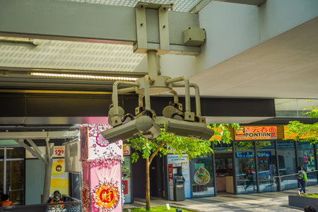 SINGAPORE, SINGAPORE - JANUARY 30, 2018: Close up of selective focus of many segurity cameras at Mass Rapid Transit MRT train through the city centreのeditorial素材