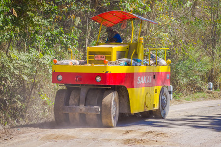 CHIANG RAI, THAILAND - FEBRUARY 01, 2018: Outdoor view of machinery for rail road construction in...