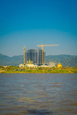 Outdoor view of a building in construction located at golden triangle Laosの写真素材
