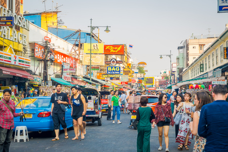 BANGKOK, THAILAND, FEBRUARY 02, 2018: Unidentified people walking at Khao San Road, this road is popular among backpacker because budget accommodation and foodのeditorial素材