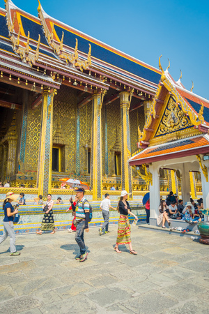 BANGKOK, THAILAND, FEBRUARY 08, 2018: Unidentified people at the enter of Wat Phra Kaew, Temple of the Emerald Buddha at Bangkok, Thailandのeditorial素材
