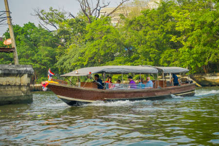 BANGKOK, THAILAND - FEBRUARY 09, 2018: Outdoor view of unidentified tourists at long-tail boat in Bangkok yai canal or Khlong Bang Luang Tourist Attraction in Thailandのeditorial素材
