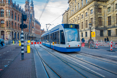 HOUSTON, USA- MARCH 10, 2018: Gorgeous outdoor view of Amsterdam Tram is a tram network it has been operated by municipal public transport operator GVB, Amsterdamのeditorial素材
