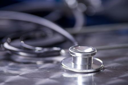 Close up stethoscope for doctor and medical nursing people in hospital, medical concept