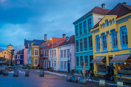 BERGEN, NORWAY - APRIL 03, 2018: Gorgeous traditional houses in the old town of Bergen, is the second largest city in Norwayのeditorial素材