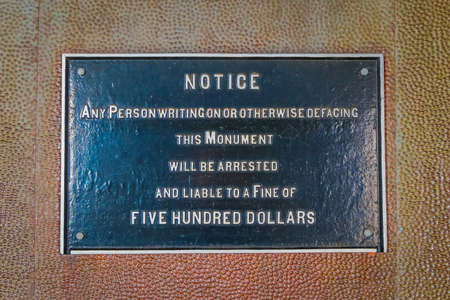 GETTYSBURG, USA - APRIL, 18, 2018: Close up of carved letters in a metalic structure located in a cemetery in Gettysburg National Battlefield Historicalのeditorial素材