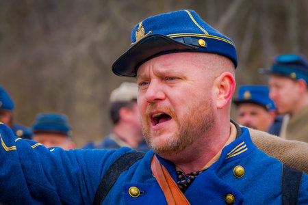 MOORPARK, USA - APRIL, 18, 2018: Portrait of man wearing uniform representing the Civil War...