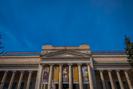 MOSCOS, RUSSIA- APRIL, 24, 2018: Outdoor view of classic building of the Pushkin Museum of Fine Arts in Moscowのeditorial素材