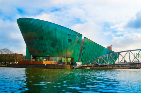AMSTERDAM, NETHERLANDS, APRIL, 23 2018: NEMO Science Museum building is in the form of a green ship, was designed by renowned Italian architect Renzo Pianoのeditorial素材