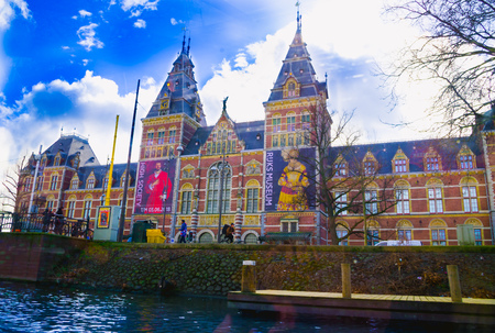 AMSTERDAM, NETHERLANDS, APRIL, 23 2018: Outdoor view of the Rijksmuseum is a Dutch national museum dedicated to arts and historyのeditorial素材