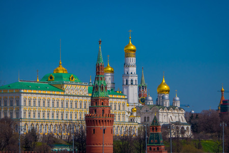 MOSCOW, RUSSIA- APRIL, 24, 2018: Outdoor view of the Red Square with Moscow Kremlin and St Basils Cathedral background in summerのeditorial素材