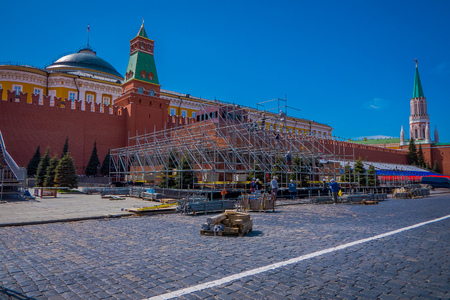MOSCOW, RUSSIA- APRIL, 29, 2018: Outdoor view of Kremlin Embankment in red square and Architecture landmark in Moscowのeditorial素材