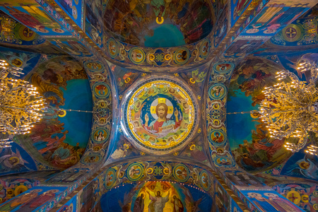ST. PETERSBURG, RUSSIA, 02 MAY 2018: Ceiling Mosaic in the Cathedral of the Resurrection of Christ on the Blood of the Church of the Savior on Blood in Saint Petersburgのeditorial素材