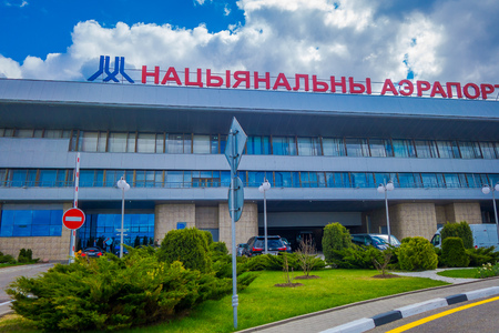 MINSK, BELARUS - MAY 01 2018: Minsk National Airport former name Minsk-2 is the main international airport in Belarus located 42 km to the east of the capital Minskのeditorial素材