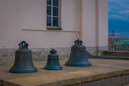 MOSCOW, RUSSIA- APRIL, 29, 2018: View of the Tsar Bell the largest bell in the world, commissioned by Empress Anna Ivanovna Peter the Greats niece , broken during metal casting and never been rungのeditorial素材