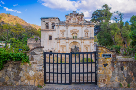 Ciudad de Guatemala, Guatemala, April, 25, 2018: Outdoor view of old buildingdestroyed located in the city of Antigua in a beautiful sunny day and blue sky, surrounding of vegetationのeditorial素材
