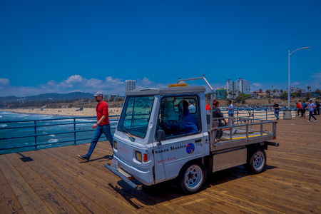 Los Angeles, California, USA, JUNE, 15, 2018: Outdoor view of Santa Monica small truck car parked on the famous Santa Monica Pierのeditorial素材