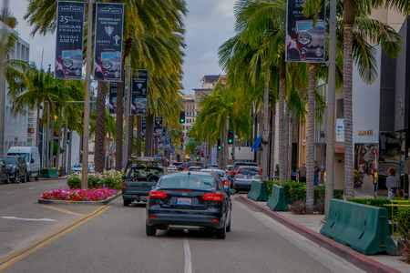 Los Angeles, California, USA, JUNE, 15, 2018: Unidentified people walking in the sidewalk of Beverly Hills, Los Angeles, California, famous for celebrities homesのeditorial素材