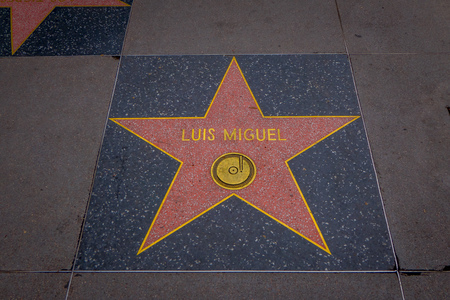 Los Angeles, California, USA, JUNE, 15, 2018: Outdoor view of Luis MIguel star on the Hollywood Walk of Fame, ade up of brass stars embedded in the sidewalks on Hollywood Blvdのeditorial素材