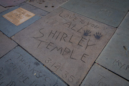 Los Angeles, California, USA, JUNE, 15, 2018: Outdoor view of celebrity foot and hand prints at the...