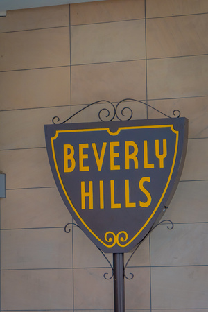 Los Angeles, California, USA, JUNE, 15, 2018: Outdoor view of Beverly Hills iconic city symbol in a wall brick of a building in Los Angeles, Californiaのeditorial素材