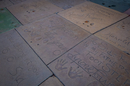 Los Angeles, California, USA, JUNE, 15, 2018: Outdoor view of celebrity foot and hand prints at the...
