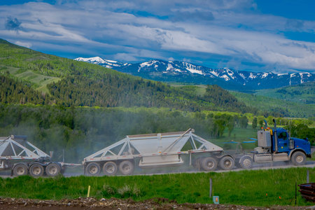 YELLOWSTONE NATIONAL PARK, WYOMING, USA - JUNE 07, 2018: Outdoor view of trailer lamar valley in...