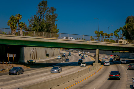 Los Angeles, California, USA, AUGUST, 20, 2018: Outdoor view of Los Angeles freeway ramps interchange in the San Fernando Valleyのeditorial素材