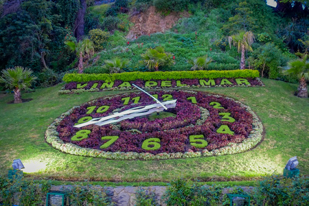 VINA DEL MAR, CHILE - SEPTEMBER, 15, 2018: Outdoor view of flower clock in Vina del Mar, is one of the most populat touristic destinations in Chileのeditorial素材