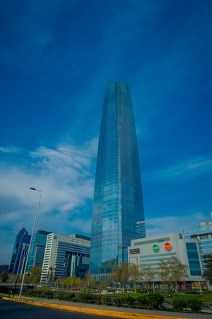 SANTIAGO, CHILE - SEPTEMBER 14, 2018: Beautiful Skyline of Santiago de Chile with modern office buildings at financial district in Las Condesのeditorial素材