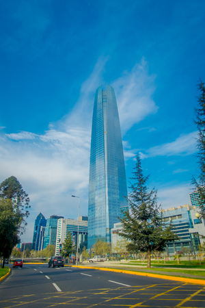 SANTIAGO, CHILE - SEPTEMBER 14, 2018: Beautiful Skyline of Santiago de Chile with modern office buildings at financial district in Las Condesのeditorial素材