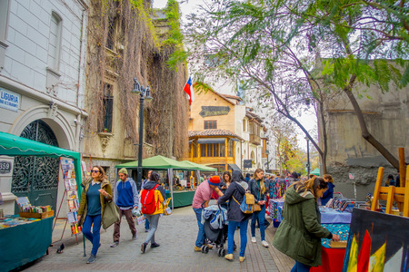 SANTIAGO, CHILE - SEPTEMBER 14, 2018: Tourists walking in the streets of the city of Santiago centerのeditorial素材