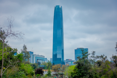 SANTIAGO, CHILE - SEPTEMBER 14, 2018: Beautiful Skyline of Santiago de Chile with modern office buildings at financial district in Las Condesのeditorial素材